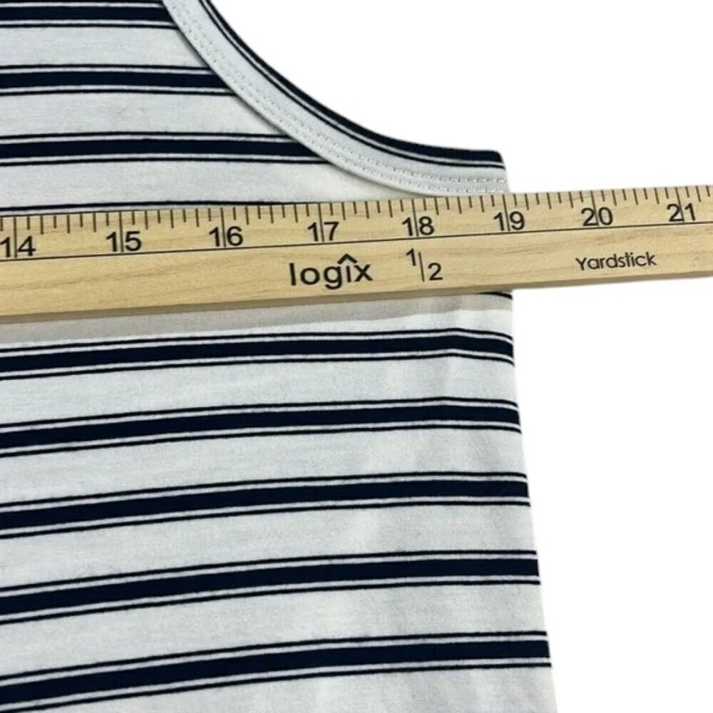 Doe & Rae Dress Navy Striped Size L Handkerchief Hem Rayon Blend - Picture 4 of 8